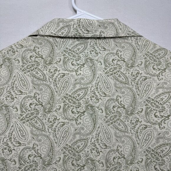 Silk Icon 100% Silk Paisley Button-Up Shirt Womens Small Beige Green Long Sleeve - Picture 4 of 15